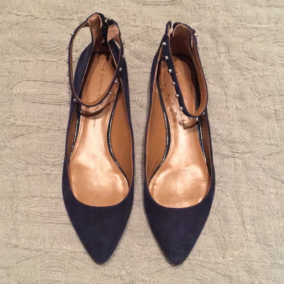 EUC Banana Republic Navy Suede Ankle Strap Flats - Picture 6 of 8